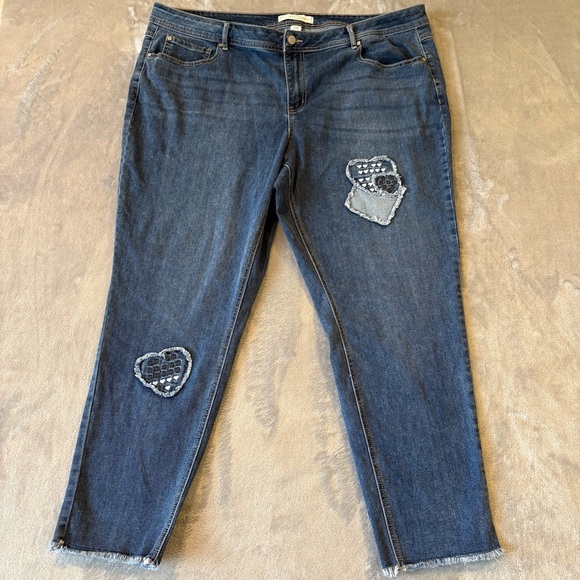 Cato Heart Patchwork Fringe Curvy Denim Jeans Wmn’s Sz 20W - Picture 1 of 9